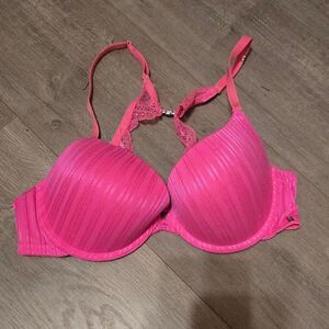 Hot Pink Lace Racerback Push Up Padded T-shirt Bra 34C